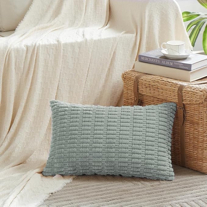 Fancy Homi 4 Packs Decorative Throw Pillow Covers for Living Room Couch Bed, Modern Farmhouse Boho Home Décor Accent Cushion Case, 20" x 12", Grey Blue
