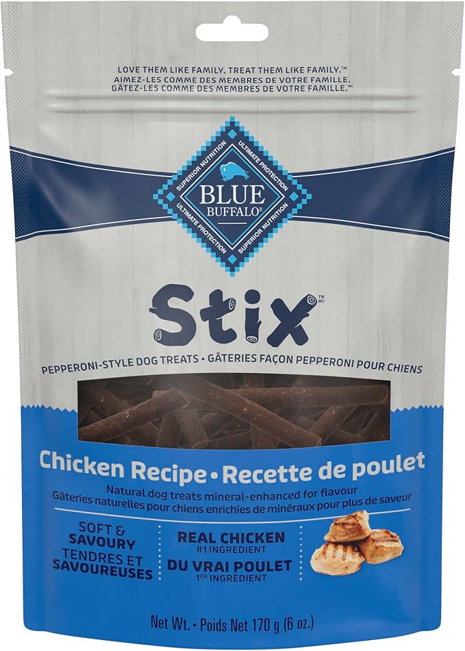 Blue Buffalo Stix Chicken Pepperoni-Style Dog Treats, 6 oz | Real Chicken #1 Ingredient, Soft & Easy to Tear, Developed by Veterinarians & Nutritionists, Great for Training