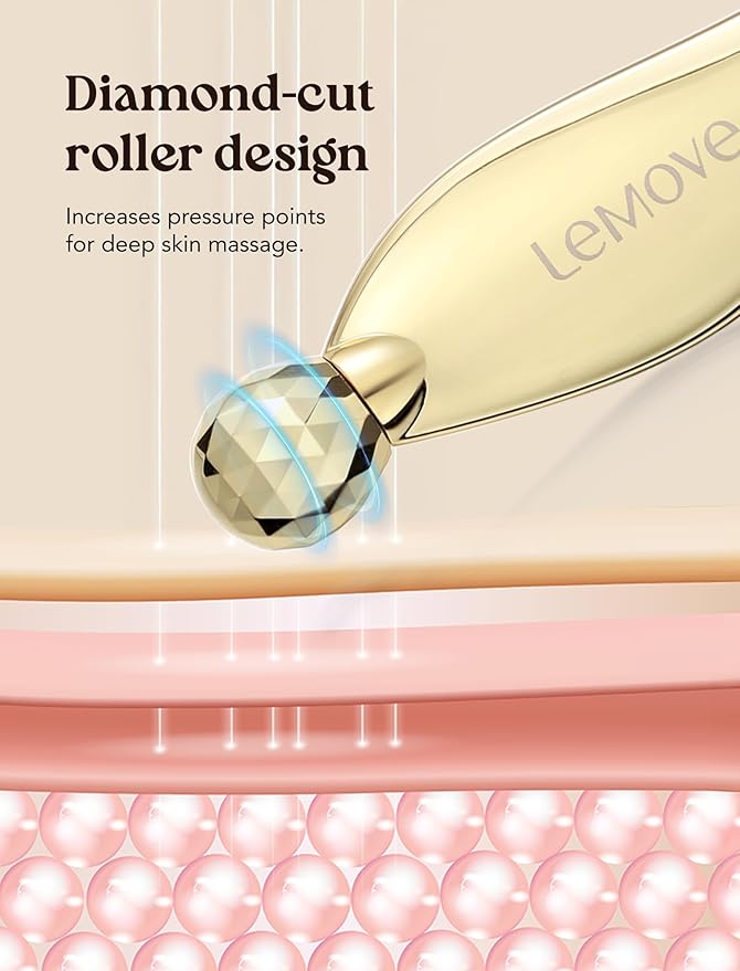 Lemove 4-in-1 Gua Sha Facial Tools, Facial Roller, Skin Care Roller with Stainless Steel, Face Ice Roller to Reduce Puffiness & Eye Strain, Relieved Facial Tension, Gift for Women and Men-Gold