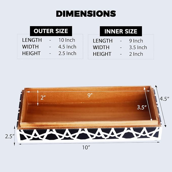 Handicrafts Home Decorative Storage Box with Lid, Black and White Moroccan Zellij Box, Coffee Table Remote Organizer, Geometric Keepsake Box for Living Room, Shelf & Hallway Decor, Zellij 10x4.5x2.5