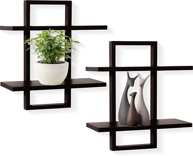 Floating Shelves for Wall,Decorative Wall Shelves,Plants Shelf Framed | Square Wall Decor,Art Sconces Artificial Vases Hanging Storage Shelf for Bathroom Living Room Modern,Wood,2 Tier,2PCS,Walnut