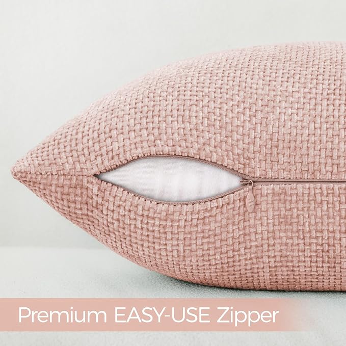 a moment Pink Spring Chenille Throw Pillow Covers 20x20 Inch Pack of 2 Modern Decorative Throw Pillow Covers Farmhouse Cross Covers Home Decor for Sofa Bedroom Living Room