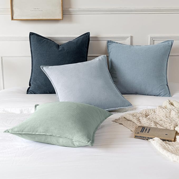 MIULEE Decorative Linen Euro Sham Pillow Covers 26x26 Light Blue | Boho Farmhouse Neutral Couch Throw Pillows for Bed, Pack of 2 Accent Coastal Modern Pillowcases, Sofa Livingroom Home Decor