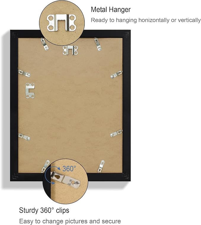 Hongkee 10x13 Picture Frame Set of 4, Made of Real Glass and Black Frame, 10 by 13 Photo for Wall or Tabletop - Display Picture 8.5x11 with Mat or 10x13 Without Mat