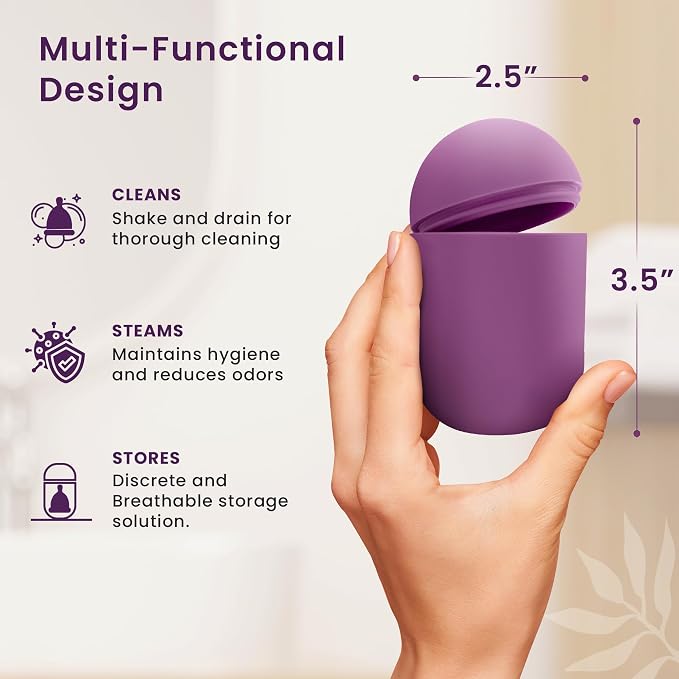 EcoBlossom Reusable Menstrual Cup and Case - The Most Reliable Medical Grade Silicone Period Cups - Comfortably use for 12 Hours (Small, Round Stem & Case)