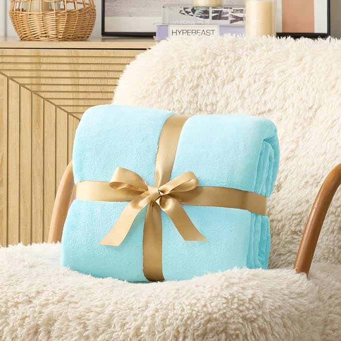 Hansleep Throw XL Robin Egg Blue Fleece Blanket, Soft Flannel Bed Blanket | Fuzzy Cozy Blanket 50x70 Inches, Multi-use for Bed, Sofa, Couch, Travel, Camping, All Season Warm Lightweight Cover