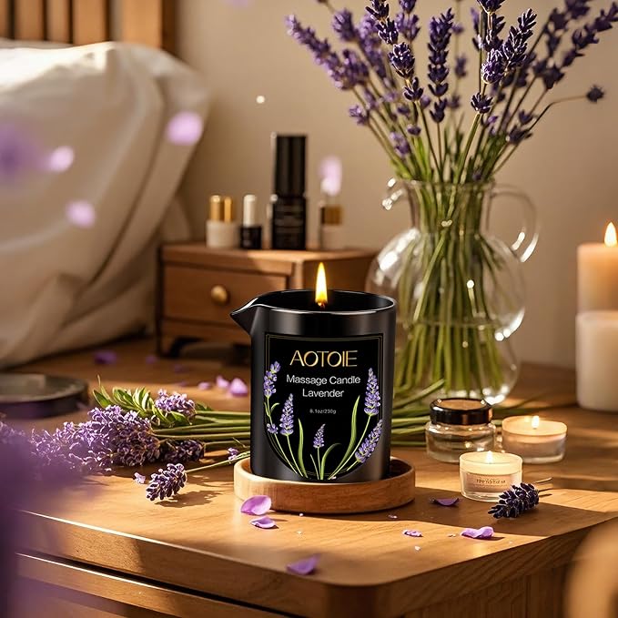 Massage Oil Candle,8.1 oz Low Temp Body Oil Candles for Massage Therapy, Moisturising Luxurious Relaxing Body Safe Soybean Wax Massage Candles for Home SPA (Lavender)