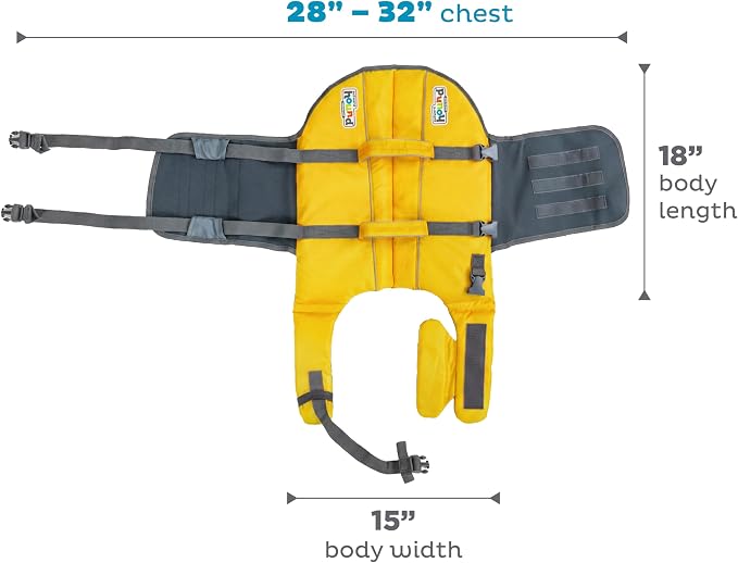 Outward Hound Granby Splash Dog Life Jacket, Life Vest, Yellow, Large | Max Buoyancy, Adjustable Fit, Head/Neck Support, Rescue Handle, Reflective, Swimming & Boating, Large Dogs (28–32" Girth)