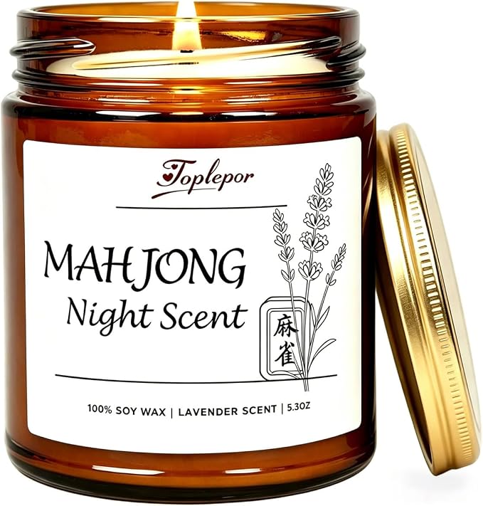 Lavender Candle - Soy Wax Stress Relief & Meditation, 45hr Soot-Free Burn Mahjong Night Scent Candle, 5.3oz