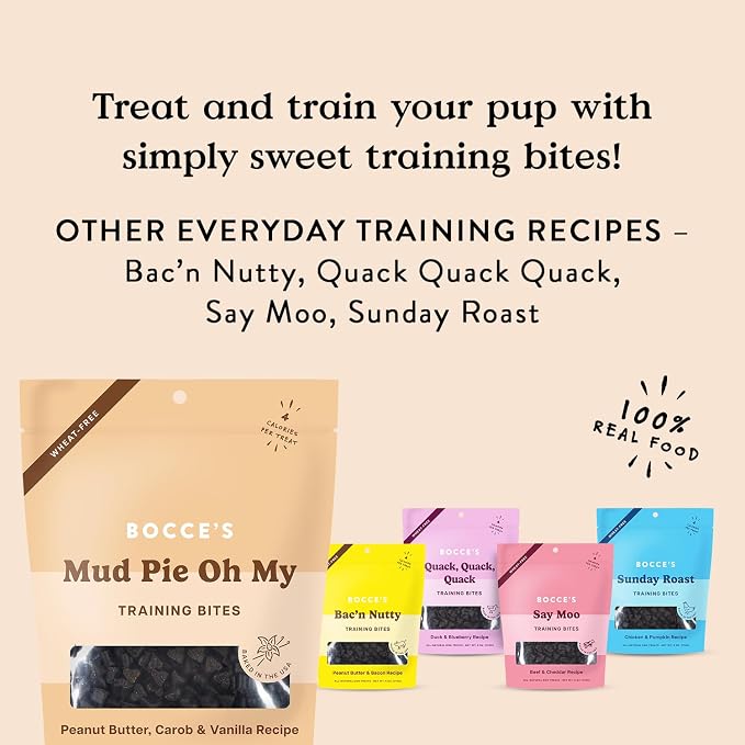 Bocce's Bakery Mud Pie Oh My Dog Training Treats, PB, Carob & Vanilla, 6 oz | Oven Baked, Wheat-Free Everyday Dog Training Treats - Made with Real, Limited Ingredients and Baked in The USA