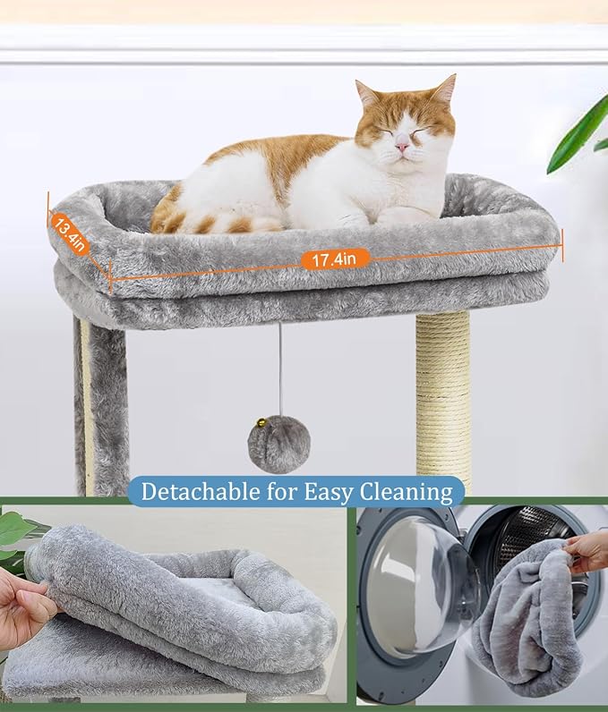 SYANDLVY Cat Tree with Scratching Post for Indoor Cats, Scratching Board with Perch, Cat Post Scratcher with 2 Dangling Balls, Great for Kittens, Grey | Cat Scratching Board with 2 Dangling Balls, Great for Kittens, Grey