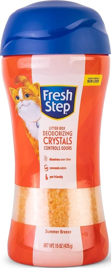 Fresh Step Cat Litter Crystals Deodorizer, Non Toxic Odor Neutralizing Crystals for Litter Boxes that Help Control Smells and Keep Home Areas Fresh, Summer Breeze Scent, 15 Ounce | Non-toxic crystals neutralize odor at the source in any litter box, kee...