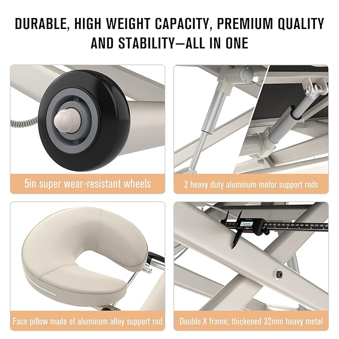 Heavy Duty Electric Massage Table, Electric Lift and Electric Backrest 2 Motor Adjustable for Treatment / Medical Spa / Facial Bed / Beauty Bed / Massage Bed and More - 32 Wide x 75 Long, Beige Gray