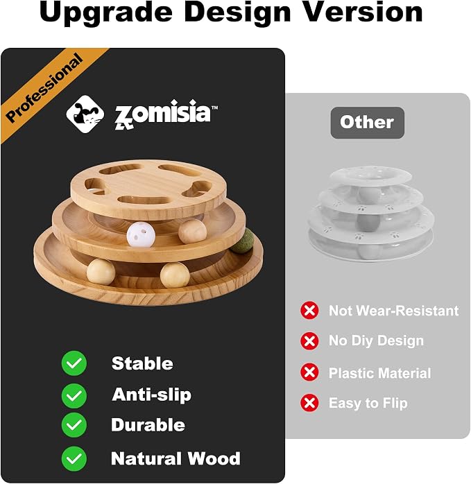 ZOMISIA Cat Ball Track Toy with Puzzle Top, Extra Large Wooden Cat Toys