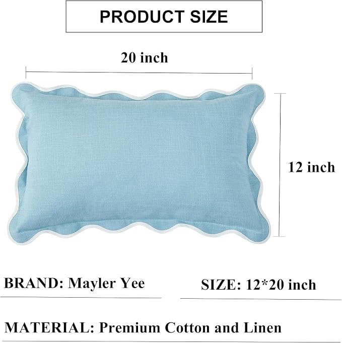 Scalloped Pillow Covers Set of 2 for Living Room | Spring Decorative Sofa Couch Lumbar Pillows | Boho Sytle Decorative Home | Aesthetic Funky Preppy Pillow Cases (Blue, 12x20 Inch)