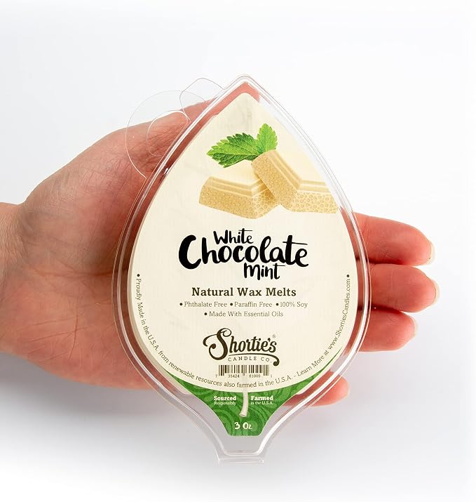 Shortie's Candle Company White Chocolate Mint Natural Soy Wax Melts - 1 Highly Scented 3 Oz. Bar - Made with 100% Soy and Essential Fragrance Oils - Phthalate & Paraffin Free, Vegan, Non-Toxic