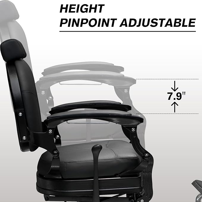 MYS Visionary 8829 Barber Chair, Hydraulic Salon Chair, Professional Hairdressing, Vintage Design, Stainless Leather, Black/Silver, 360° Rotation (Black)