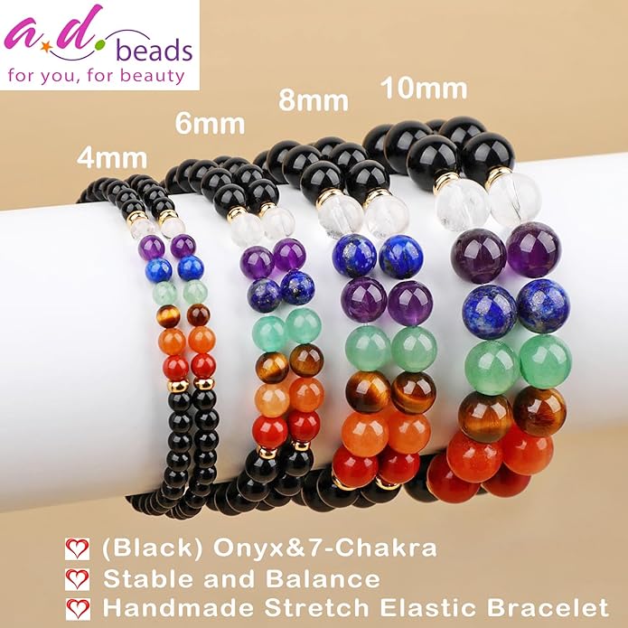 AD Beads Handmade Gemstone Stretch Elastic Bracelet Crystal Healing Reiki Nature's Beauty and Spiritual Essence Unisex
