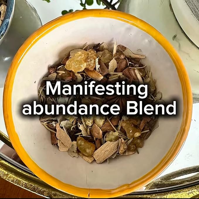 Natural Resin, Herbs & Essence Wealth Manifestation Mix - Blend with Frankincense, Sandalwood, Cinnamon & Copal - Grounding Loose Incense for Abundance Rituals & Meditation - 2.22 oz