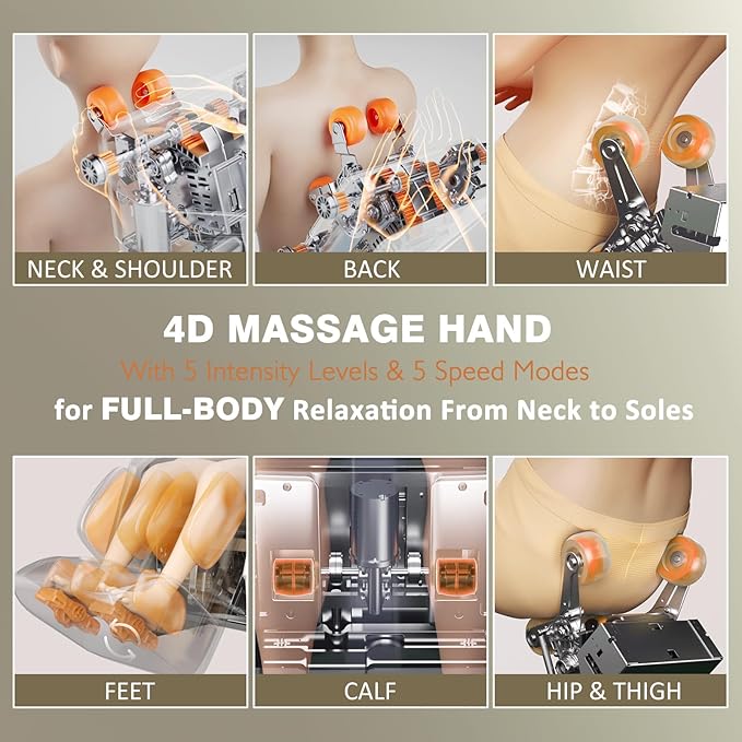 4D Zero Gravity Massage Chair with Deep Tissue Knead & Body Scan - 55" SL-Track Full Body Shiatsu Massage Recliner with Heating, 36 Airbags & Voice Control - 18 Auto Modes & 11 Techniques (Beige)