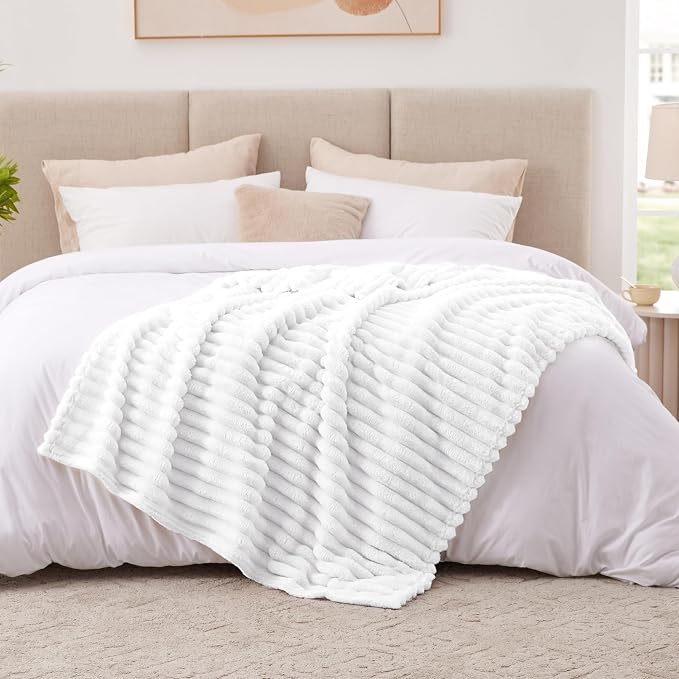 EXQ Home Gentle Soft Fleece Twin Size Blanket – Cozy Lightweight Blanket for Couch Bed – All-Season Warm Fuzzy Flannel Blanket for Women Mom Her – Gifts for Birthday(60"x80",White)