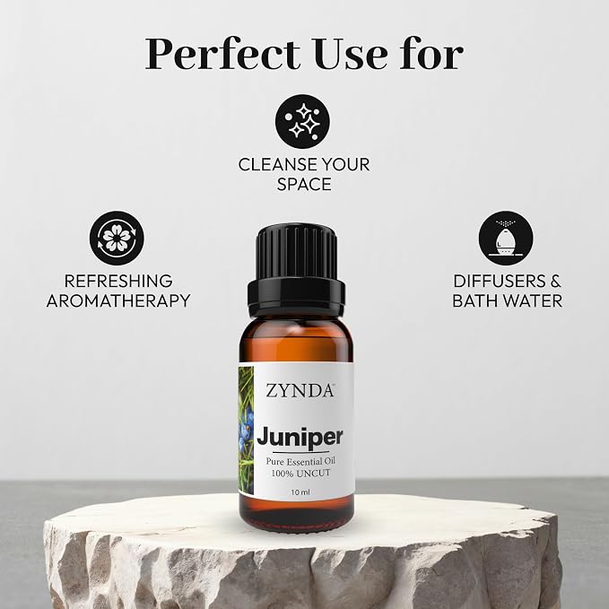 Premium Grade Juniper Essential Oil - Ideal Aroma Massage Oil to Nourish & Rejuvenate Your Skin - 100% Uncut, Natural & Therapeutic Juniper Berry Oil for Skincare & Emotional Balance - 10 ml
