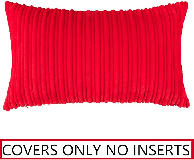 UGASA Christmas Decor Pillow Covers Velvet Striped Pillow Cover Lumbar Cushion Case for Lumbar, 1 Piece, 12x20-inch (30x50cm),Red