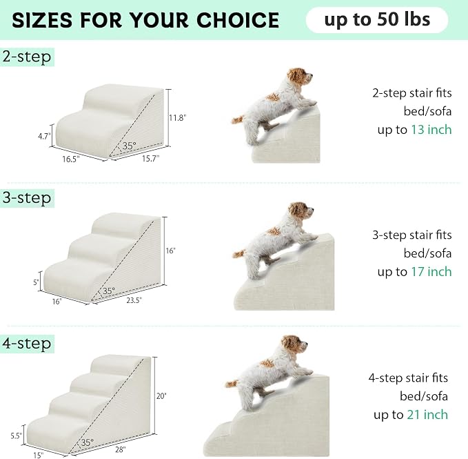 Mesa Lemon 2 Step Dog Stairs Pet Ramp for High Beds, Sofas and Cars | High Density Foam, Non-Slip Bottom, Removable Washable Cover, Portable Handle, Holds Up to 50 lbs, 11.8 Inch Height