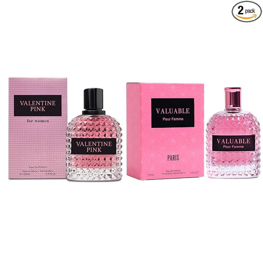 A CENTER 2PCS Perfume Set for Women - Floral Fragrance Gift Set with Vanilla,Sweet Fruity, Powdery, Woody&Musky | 3.4 Fl Oz Each Eau De Pafume(Valentine Milano,Valuable)