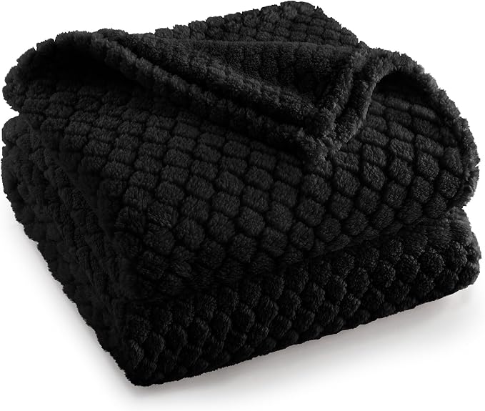 Exclusivo Mezcla Soft Fleece Twin Size Blanket for Bed, Black | Jacquard Lightweight Cozy Bed Blanket, Breathable Decorative Fuzzy Textured All Season Use, 60x80 Inches