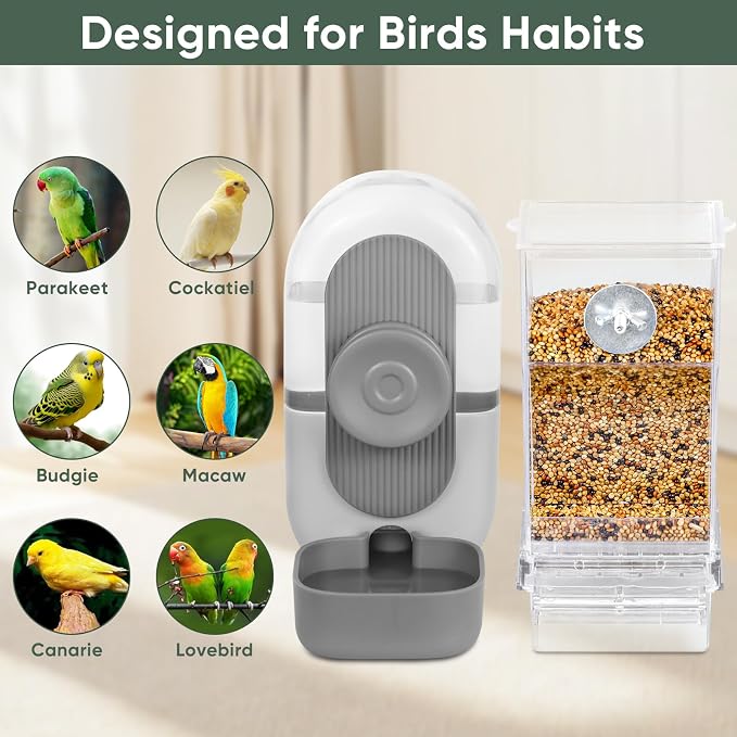 Lemtrflo No Mess Bird Feeder Water Dispenser, Parrot Cage Automatic Feeders | Automatic Feeding & Hydration, Parakeet Cage Accessories for Parrots, Cockatiels, Finches, Lovebirds & Budgies
