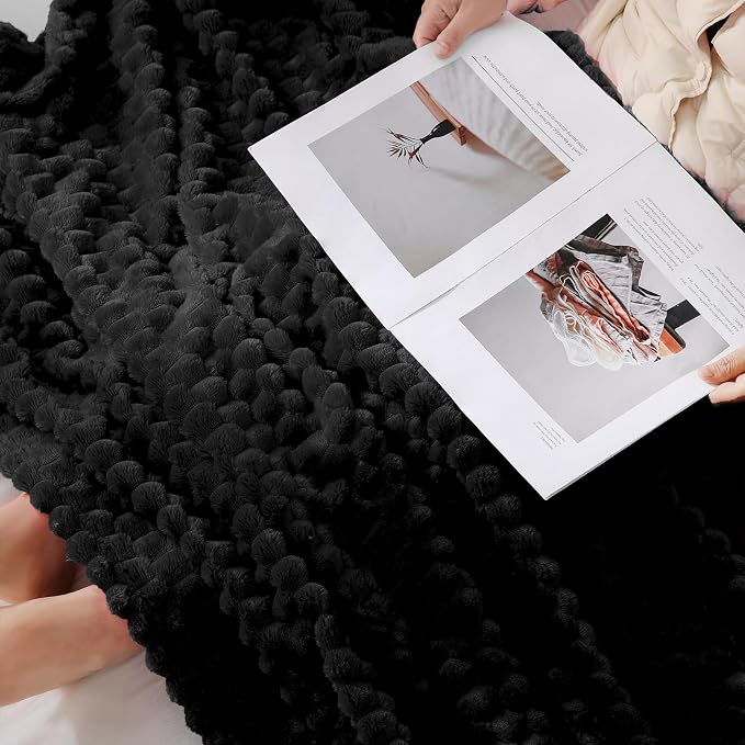 Puncuntex Black Throw Blanket 60"×80" inches Fuzzy 3D Jacquard Decorative | Flannel Fleece Super Soft Plush Cozy Blanket for Couch Sofa Chair Lightweight