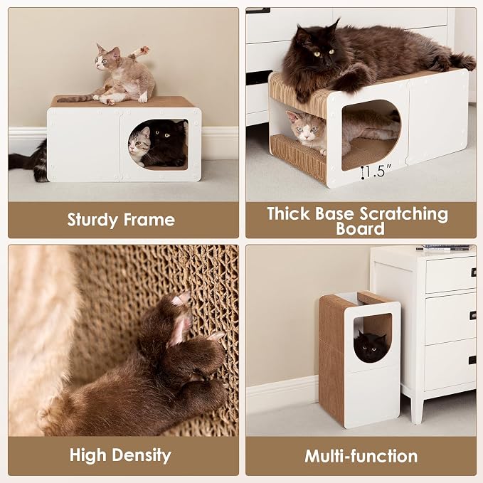 EHEYCIGA Cardboard Cat Scratcher House, 23-Inch Cat Scratch pad, White | Cat Scratching Board for Indoor Cats, High-density Corrugated Paper, Multi-function, Anti-scratch, Easy Install, Extra Large
