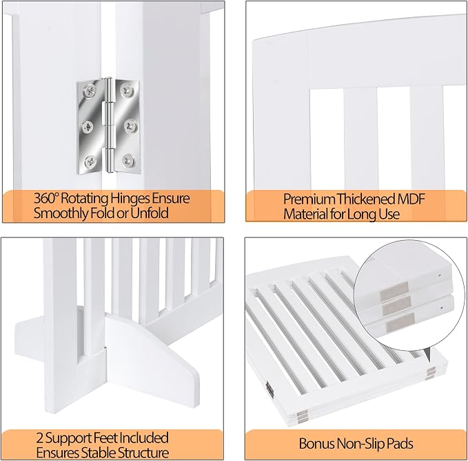 Freestanding Pet Dog Gate 24 Inch Foldable Dog Fence Indoor 3 Panel Extra Wide Wooden Door for Stairs Hallways Doorways