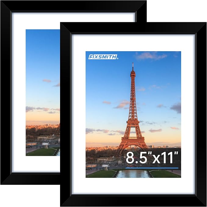 8.5x11 Picture Frame, Black Photo Frame with HD Plexiglass, Display Pictures 6x8 with Mat or 8.5x11 Without Mat, Picture Frames Collage for Tabletop or Wall Display, 2 Pack