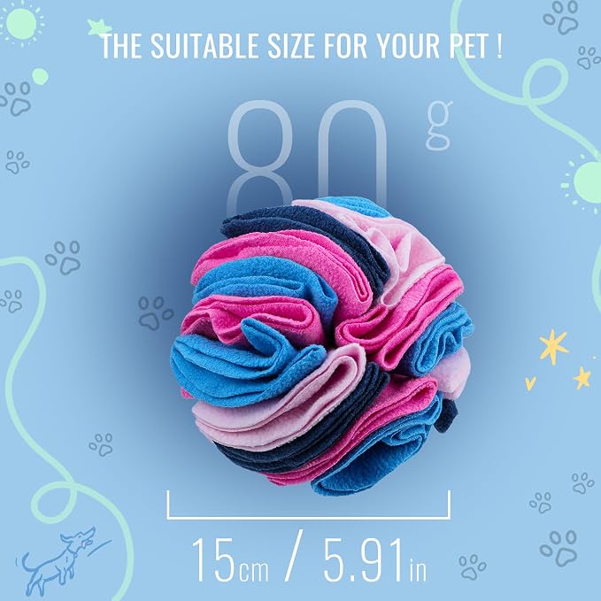 Pet Snuffle Ball, Puzzle Sniffing Interactive Dog Ball for Blind Dogs Training Stress Relief Dog Enrichment Toys Treat Machine Washable (Royal Blue, 15cm)