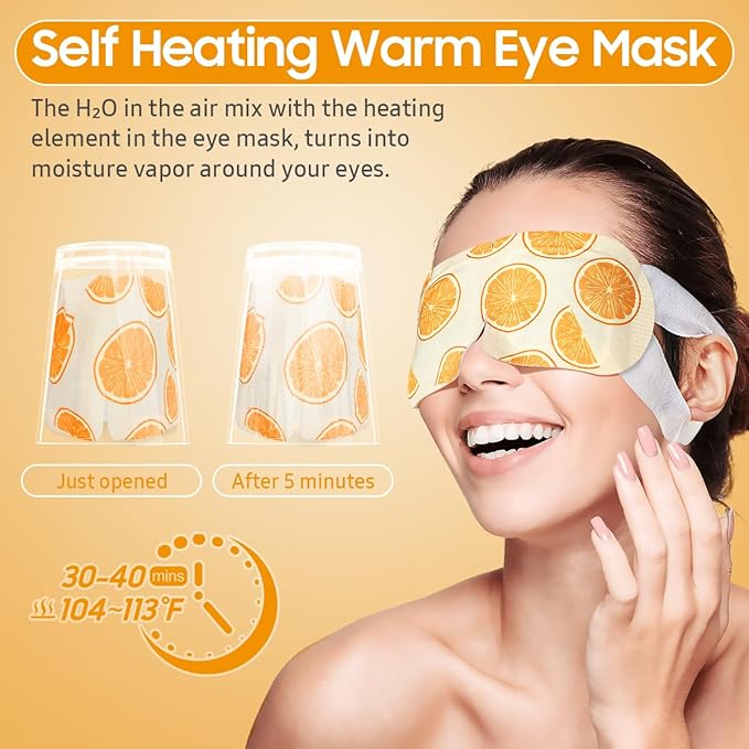 20 Packs Steam Eye Mask, Heated Eye Mask Warm Compress for Eyes, Disposable Self Heating Steam Mask for Home, Sleep, Spa, Travel Essentials & Relaxation Gifts for Women (Sweet Orange)