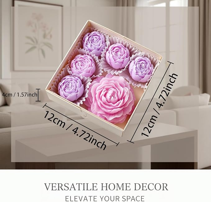 Flower Candles, Scented Floral Candle Rose Peony Shaped(Purple) | 6-Pack Handmade Aromatherapy for Spa Party Wedding Home Decor