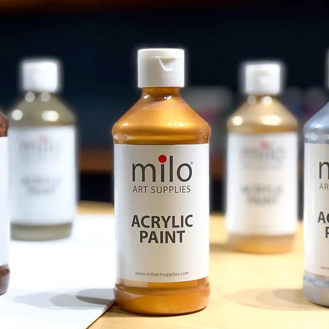milo Metallic Acrylic Paint Set of 6 Colors | 8 oz Bottles | Student Metallic Colors Acrylics Painting Pack | Made in the USA | Non-Toxic Arts & Crafts Paints for Artists & Hobby Painters