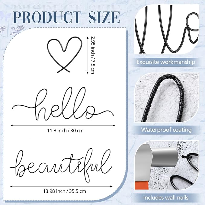Hicarer Metal Hello Gorgeous Wall Art Minimalist Wall Decor,Black,Beautiful | for Bedroom Bathroom Living Room Dressing Room Salon Vanity Office Home Decoration, Easy to Install