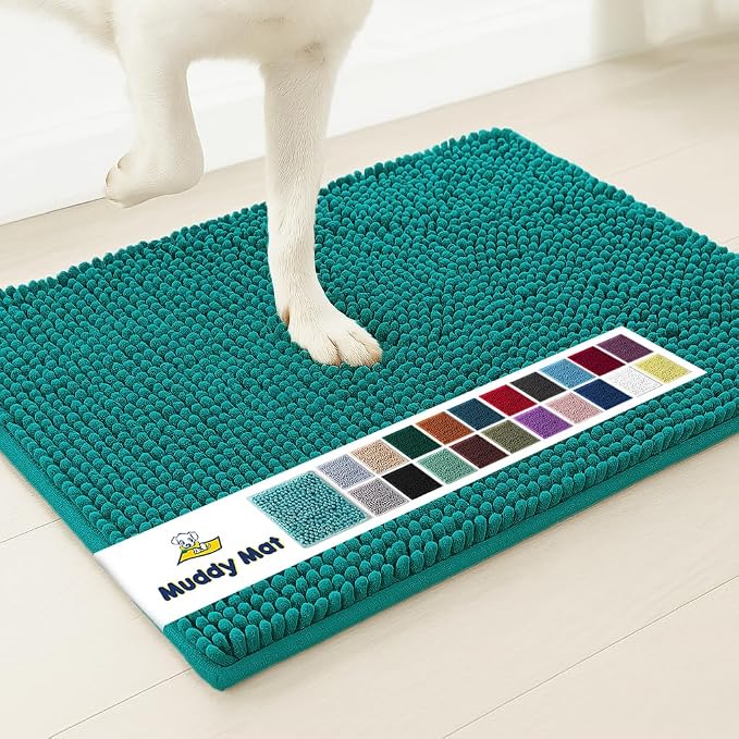 Muddy Mat® | Super Water Absorbent Door Mat Indoor, Microfiber Quick Dry Chenille Entryway Rug, Slip Resistant Front Door Mat, Indoor Mats for Entryway, Machine Washable Pet Rug, Teal 48" x 60"