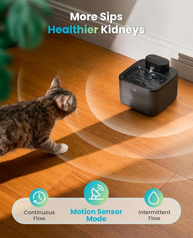 oneisall 2.2L/74oz Wireless Cat Water Fountain | True Cordless,Ultra Quiet SilentFlow™ Pump,3 Flow Modes,Easy to Clean(3-Piece Design),4000mAh Rechargeable,5-Layer Filter