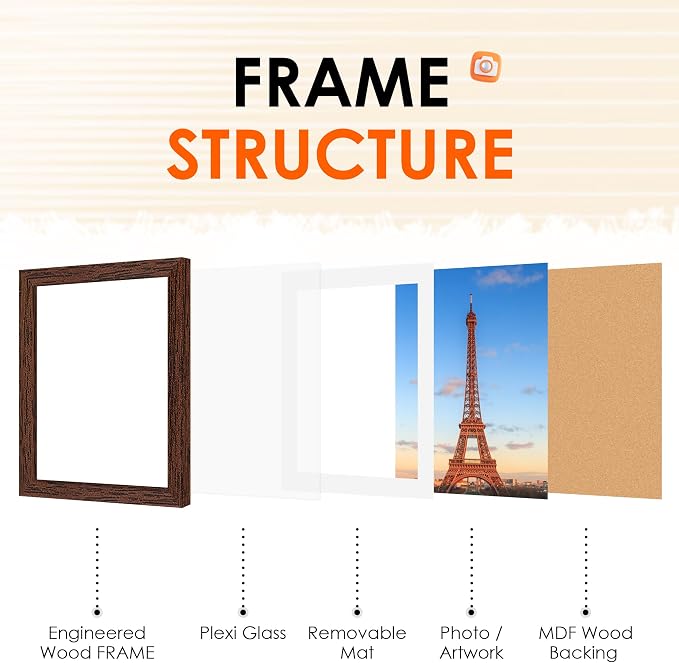 12x16 Picture Frame Brown Set of 2, Photo Frame with HD Plexiglass, Display Pictures 8.5x11 with Mat or 11x17 Without Mat, Brown Picture Frames Collage Wall Decor, Gallary Wall Frame