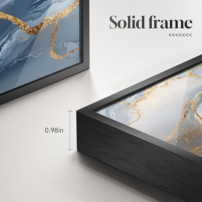 Large Framed Abstract Wall Art for Living Room, Modern Luxury 3 Piece Blue Gold White Prints Paintings for Walls, Elegant Marble Pattern Pictures for Dining Bedroom Hallway Office Home Decor 24x36 In