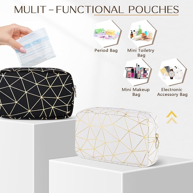 Likesing Period Bag for Girls Womens, Leather Sanitary Napkin Storage Bag, Portable Menstrual Pad Bag Period Pads Pouch (Black Gold)