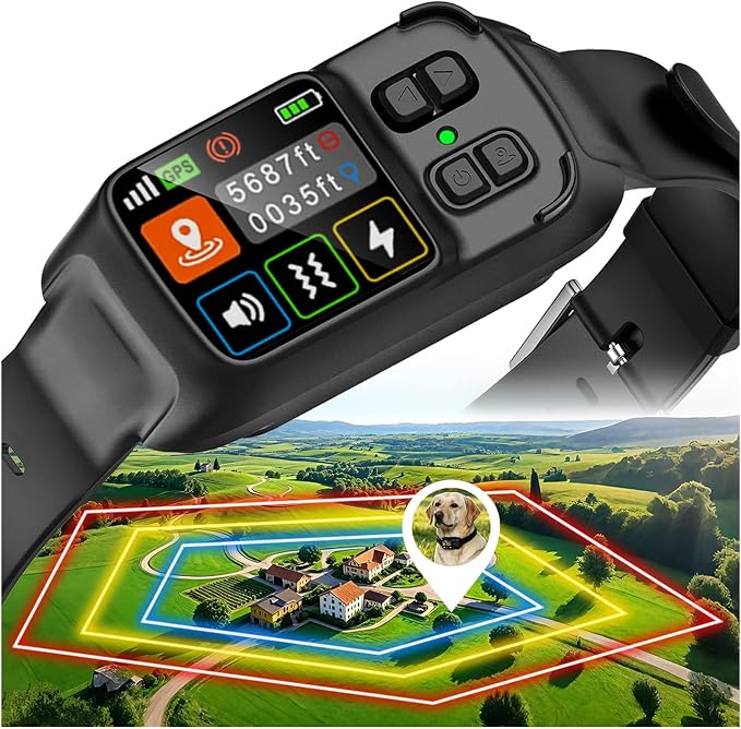 GPS Wireless Dog Fence System 2 in 1 Circular Rectangular Boundary 49-6500ft 3 Training Modes Magnetic Charging Waterproof No Subscription Dog Collar for All Dogs(Black)