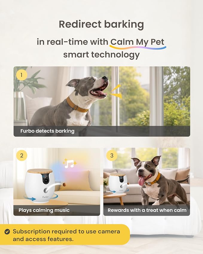 Furbo Mini 360° Pet Camera [Paid Plan Required to Activate] | Stay connected with AI Pet & Home Safety Alerts, 2K QHD View, Auto-Tracking, Video History, 2-Way Audio, Paid Plan Required