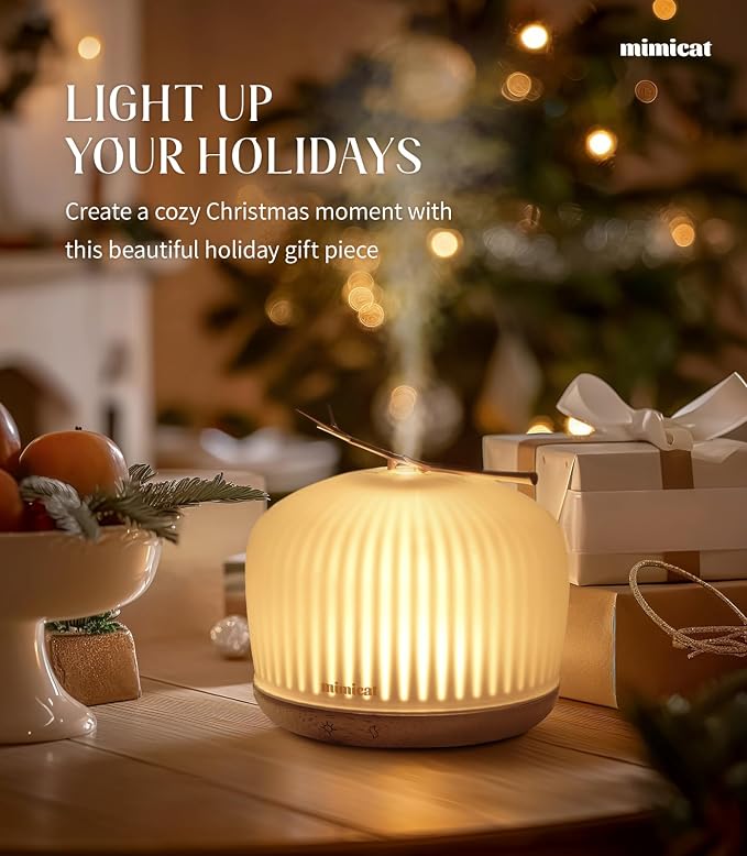 mimicat Whisper-Quiet Glass Essential Oil Diffuser for Bedroom – Aromatherapy for Restful Sleep, Auto Shut-Off, 8H/18H Runtime, 230ML, Wood Base