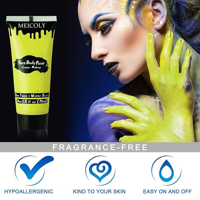 MEICOLY Ogre Green Face Body Paint,2.37OZ Large Tube Water Based Body Paint,Elphaba Green Face Paint,High Pigment Face Paint for Disgust Goblin Demon Halloween SFX Special Effects Cosplay Makeup