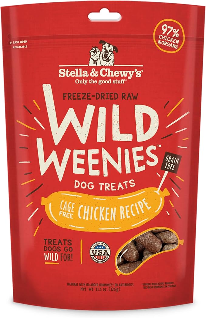 Stella & Chewy's Freeze-Dried Raw Wild Weenies Dog Treats - High-Protein Training Treats for Dogs & Puppies - All-Natural Chicken Recipe with 97% Meat & Organs - USA Made - 11.5 oz Bag